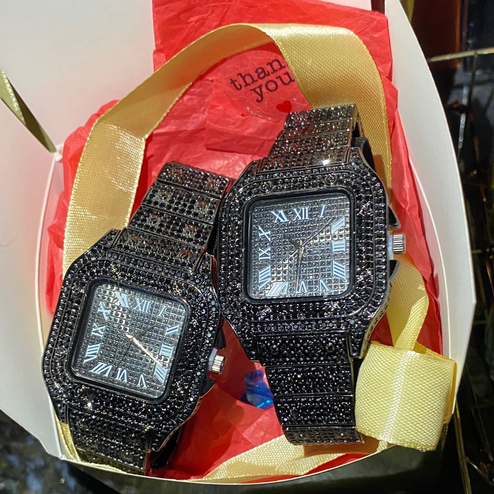 Black Lab Ice Square Watches unisex, resizable links